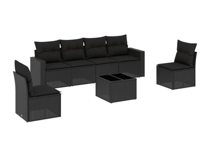 Ensemble de mobilier de jardin 7 pièces en résine tressée noire