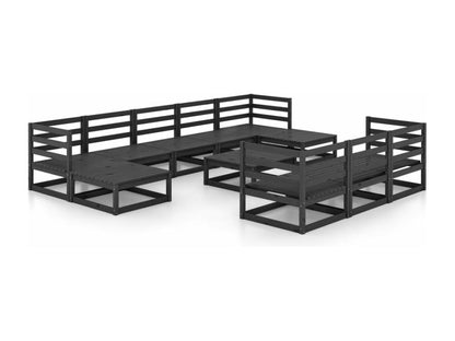Ensemble de mobilier de jardin en pin noir, 11 pièces