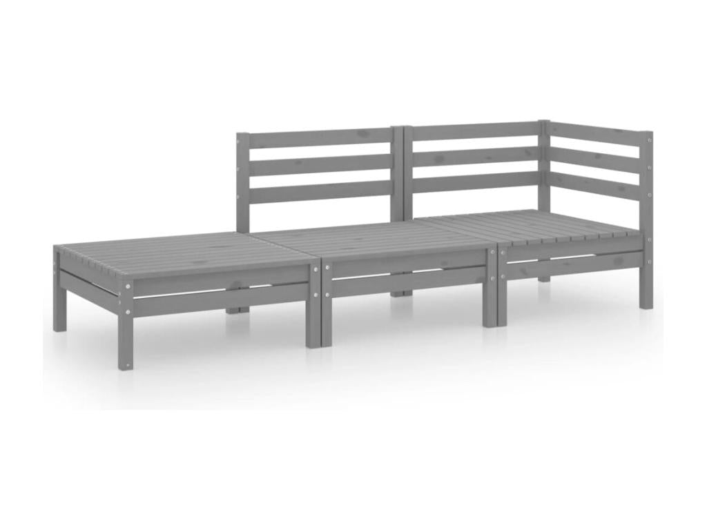 Ensemble de mobilier de jardin 3 pièces en pin gris