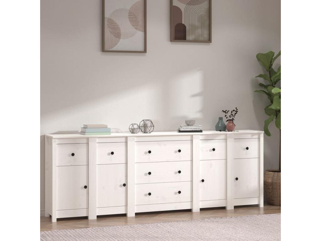Buffet en bois massif, 230 x 35 x 80 cm, blanc