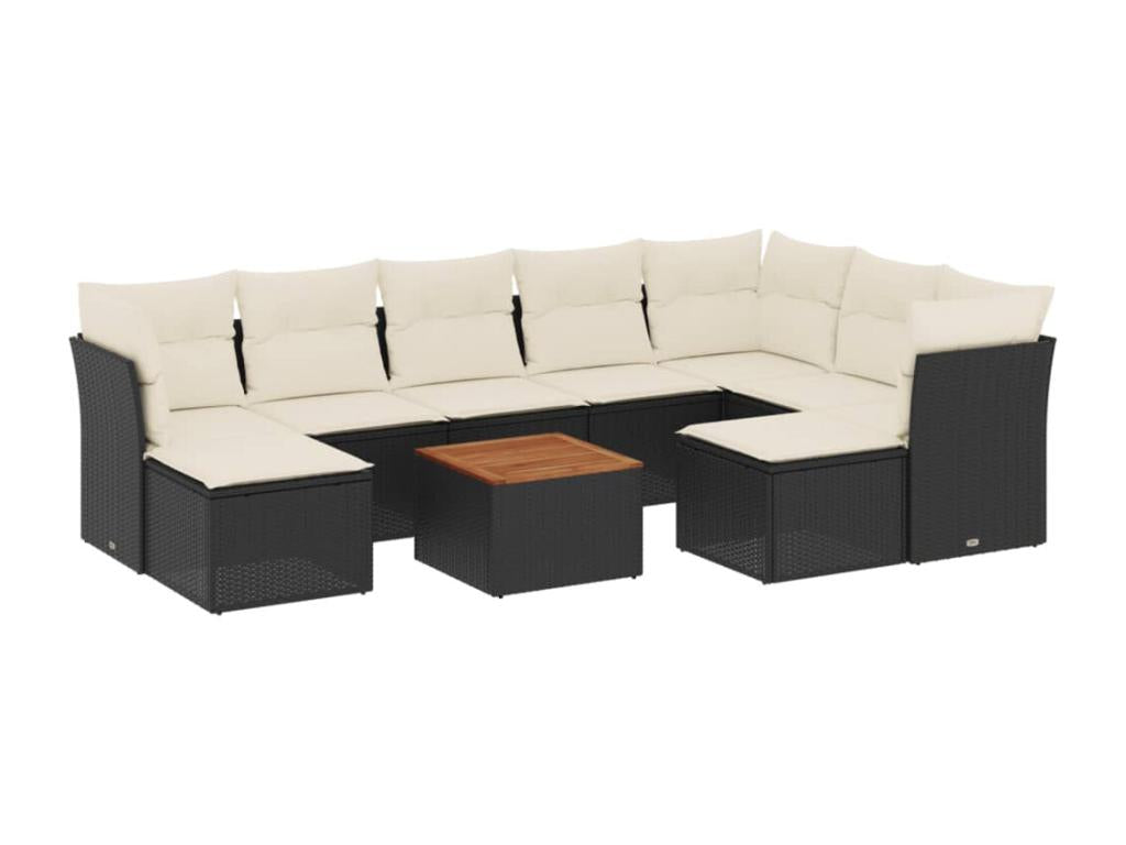 Ensemble de mobilier de jardin 10 pièces en résine tressée noire