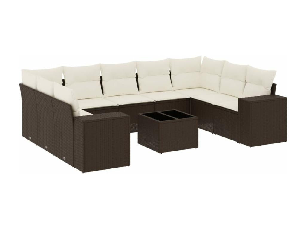 Ensemble de mobilier de jardin 10 pièces en résine tressée, marron