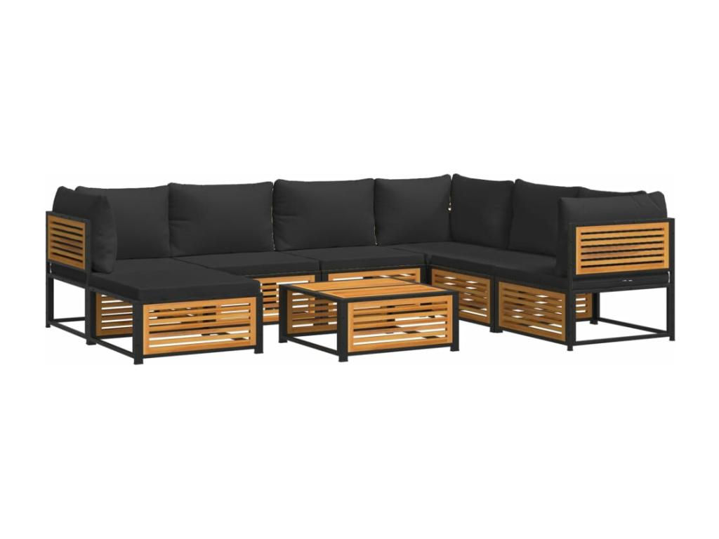 Ensemble de mobilier de jardin 8 pièces en bois massif, marron