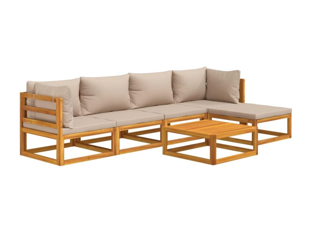 Ensemble de mobilier de jardin 6 pièces en bois massif, marron