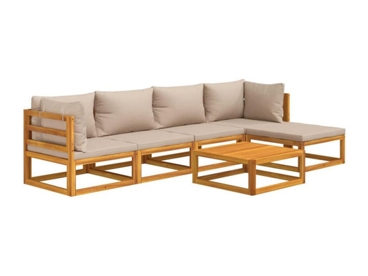 Ensemble de mobilier de jardin 6 pièces en bois massif, marron