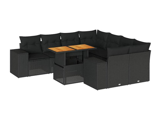Ensemble de mobilier de jardin 9 pièces en résine tressée noire