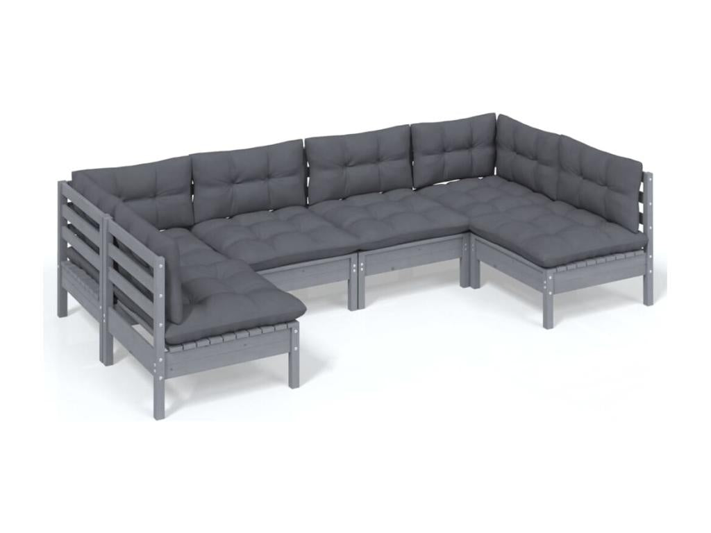 Ensemble de mobilier de jardin 6 pièces en pin gris