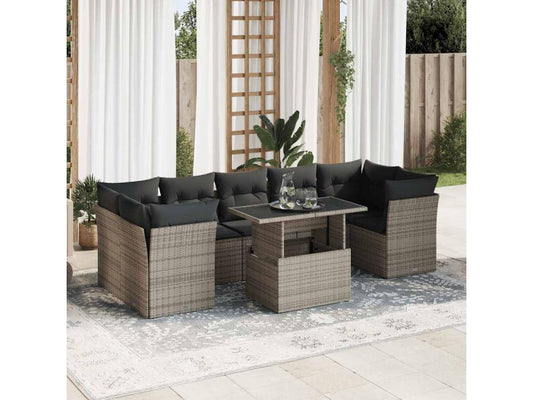 Ensemble de mobilier de jardin 8 pièces en résine tressée grise