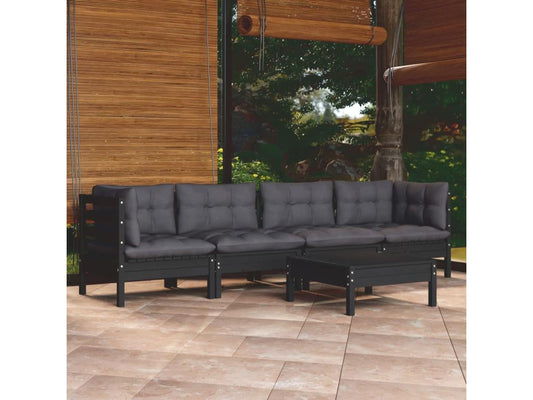 Ensemble de mobilier de jardin 5 pièces en pin noir