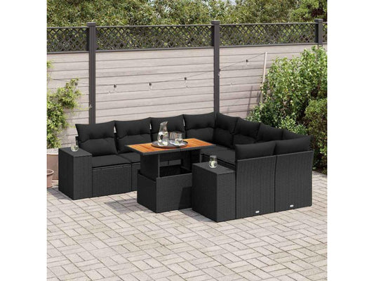Ensemble de mobilier de jardin 9 pièces en résine tressée noire