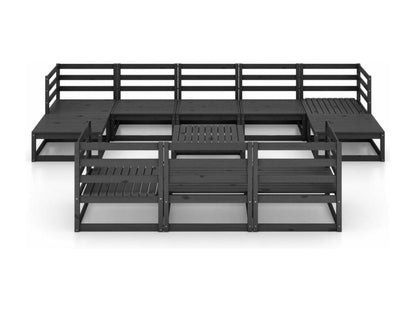 Ensemble de mobilier de jardin en pin noir, 11 pièces