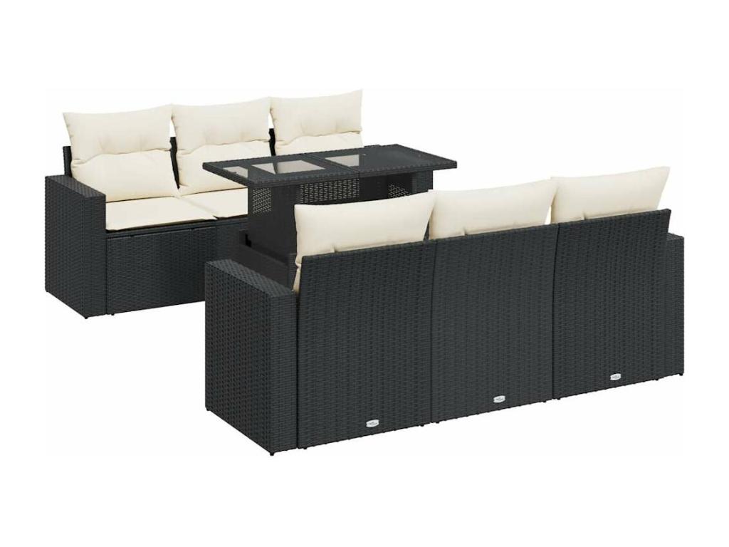 Ensemble de mobilier de jardin 7 pièces en résine tressée noire