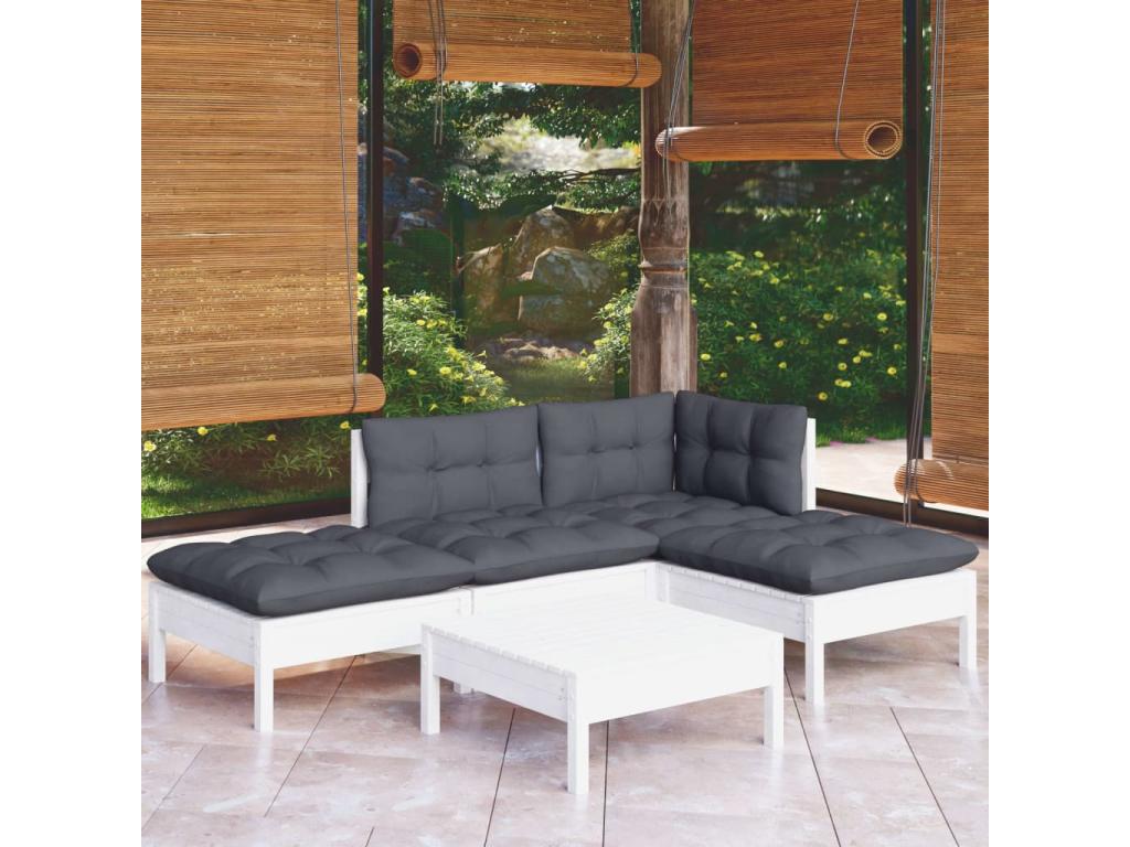 Ensemble de mobilier de jardin 5 pièces en pin blanc