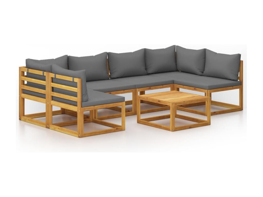 Ensemble de mobilier de jardin 7 pièces, gris