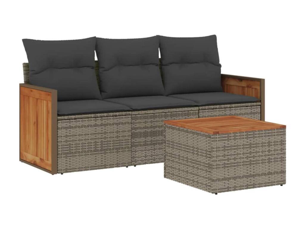 Ensemble de mobilier de jardin 4 pièces en résine tressée grise