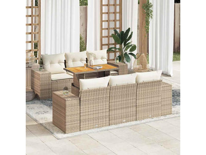 Ensemble de mobilier de jardin 7 pièces en résine tressée beige