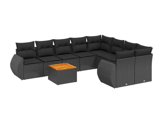 Ensemble de mobilier de jardin 9 pièces en résine tressée noire