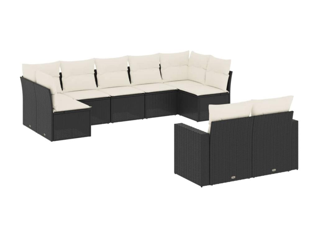 Ensemble de mobilier de jardin 9 pièces en résine tressée noire