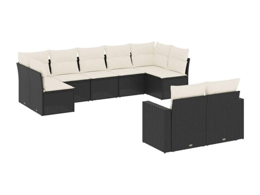 Ensemble de mobilier de jardin 9 pièces en résine tressée noire