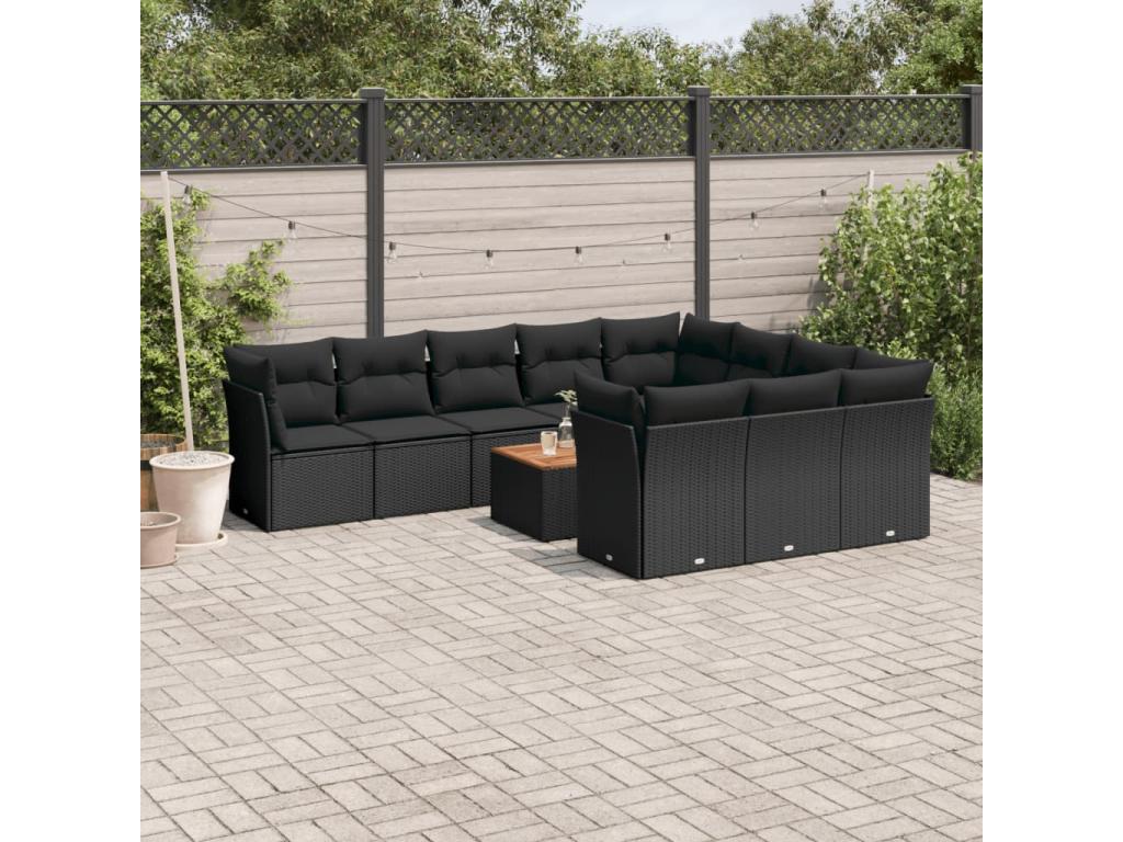 Ensemble de mobilier de jardin 11 pièces en résine tressée noire
