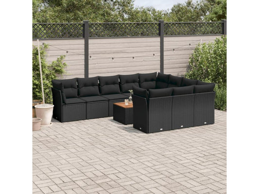 Ensemble de mobilier de jardin 11 pièces en résine tressée noire