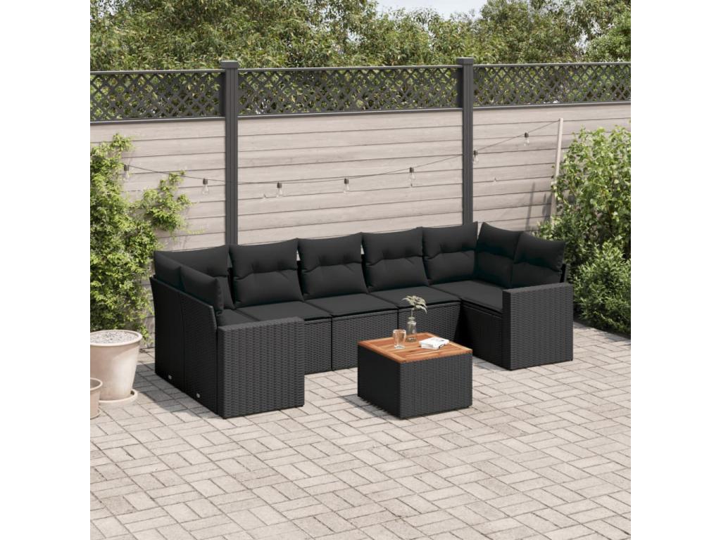 Ensemble de mobilier de jardin 8 pièces en résine tressée noire