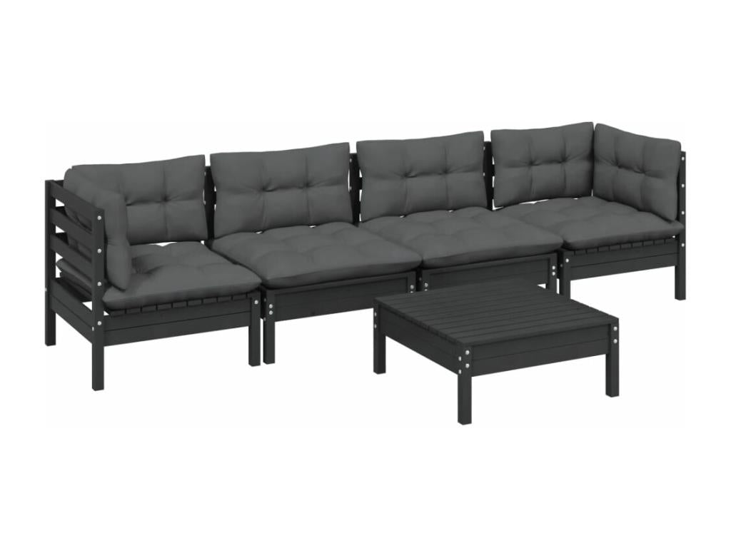 Ensemble de mobilier de jardin 5 pièces en pin noir