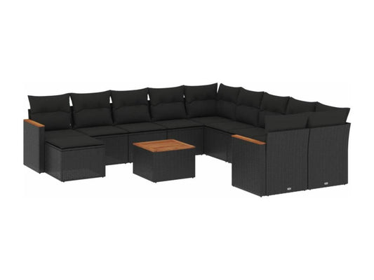 Ensemble de mobilier de jardin 12 pièces en résine tressée noire