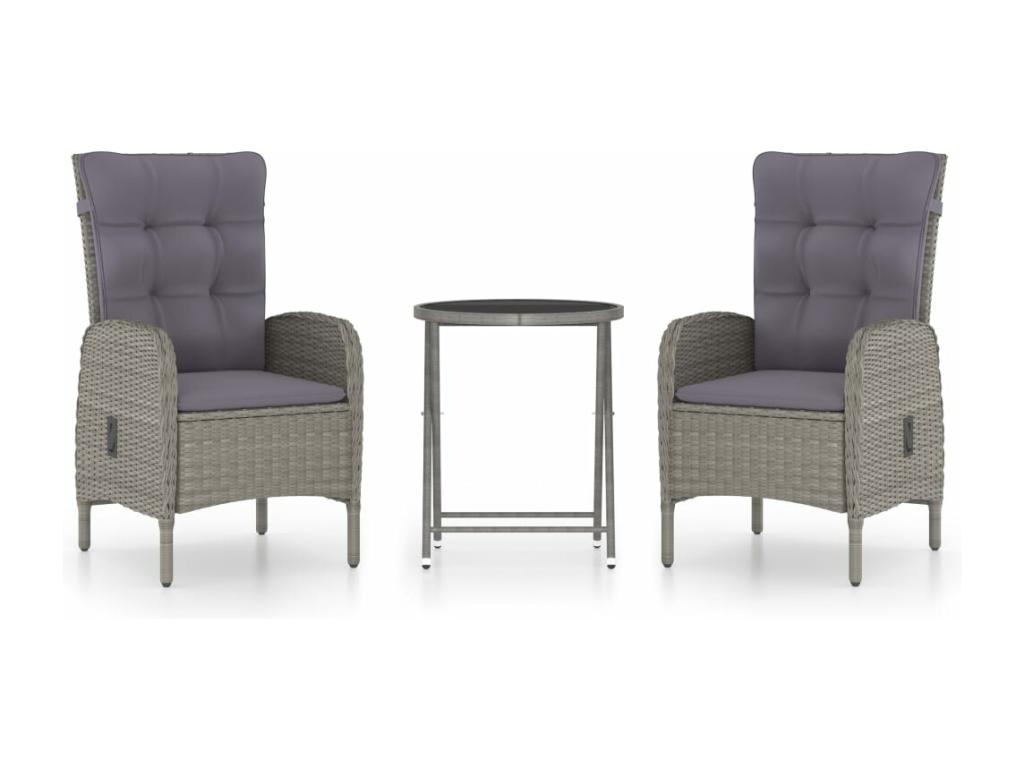 Ensemble de 3 pièces en résine tressée, gris