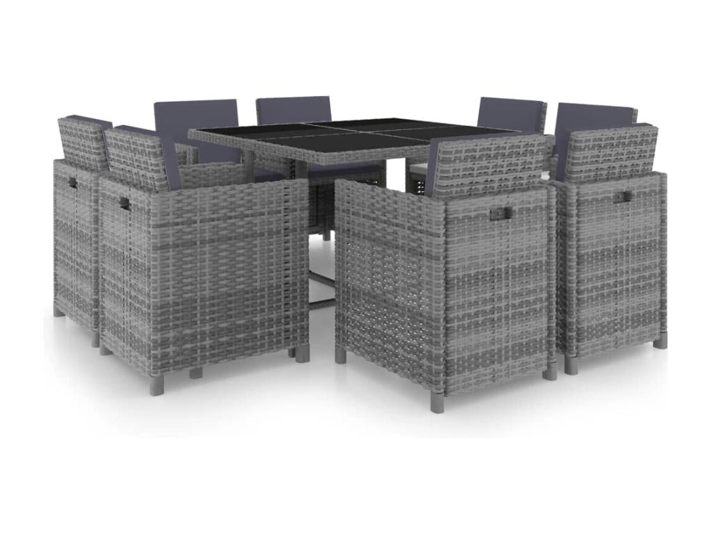 Ensemble de mobilier de jardin 9 pièces en résine tressée, anthracite