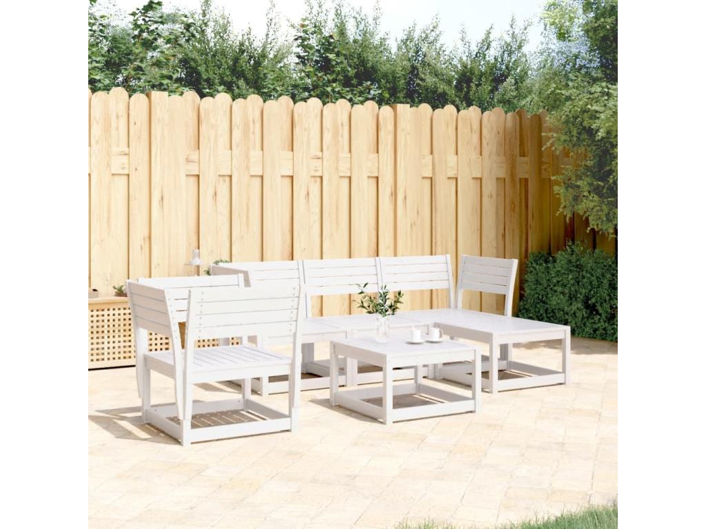 Ensemble de mobilier de jardin 5 pièces en bois massif, blanc