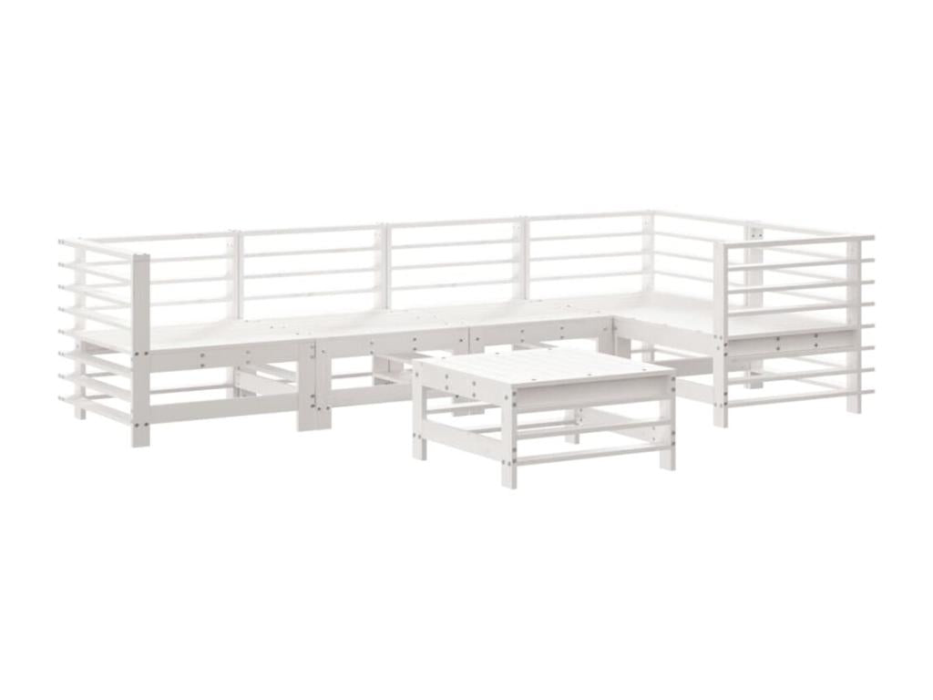 Ensemble de mobilier de jardin 6 pièces en bois massif, blanc