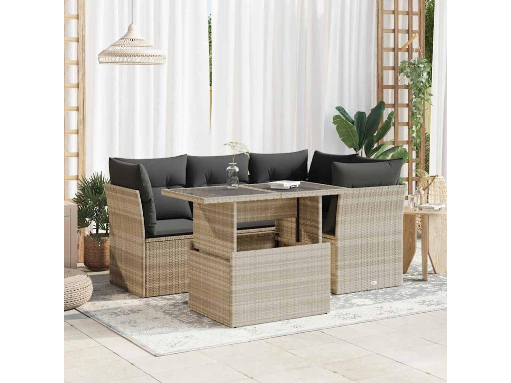 Ensemble de mobilier de jardin 5 pièces en résine tressée grise
