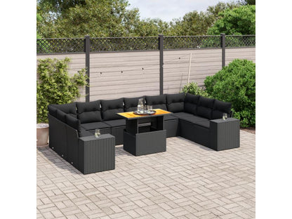 Ensemble de mobilier de jardin 11 pièces en résine tressée noire