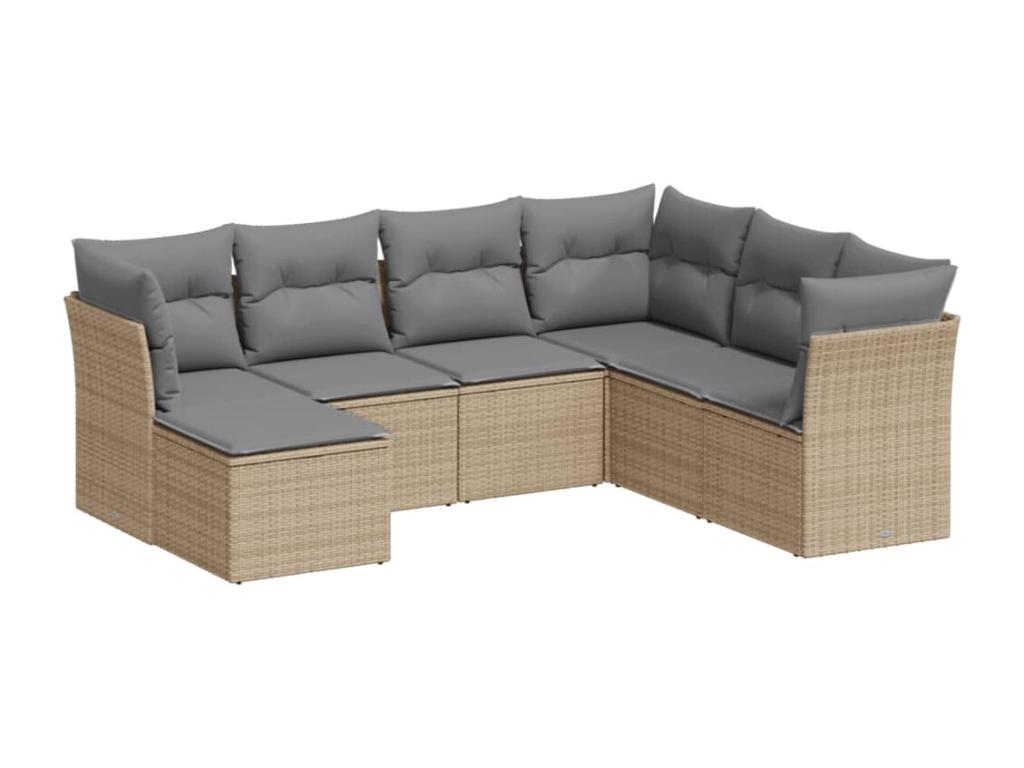 Ensemble de mobilier de jardin 7 pièces en résine tressée beige