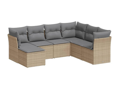 Ensemble de mobilier de jardin 7 pièces en résine tressée beige