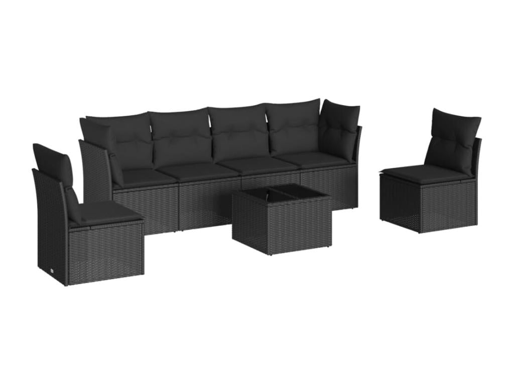 Ensemble de mobilier de jardin 7 pièces en résine tressée noire